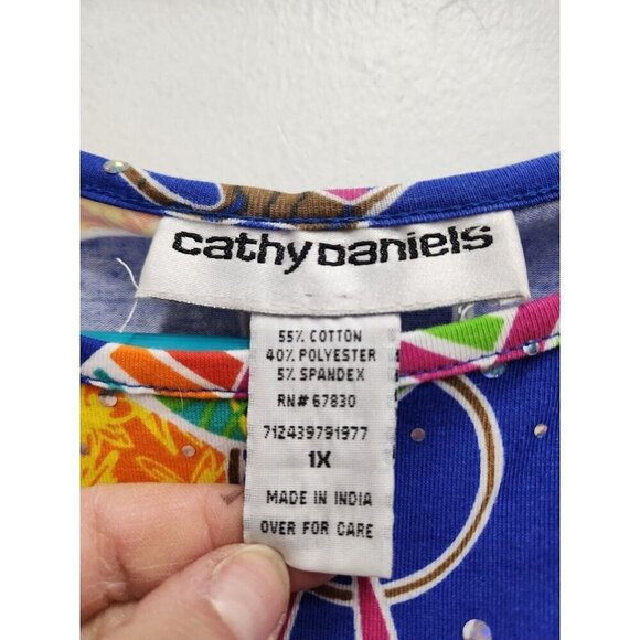 Cathy Daniels Womens Purse Print T-Shirt  Size 1X Blue Rhinestone Short Sleeve - Picture 4 of 7